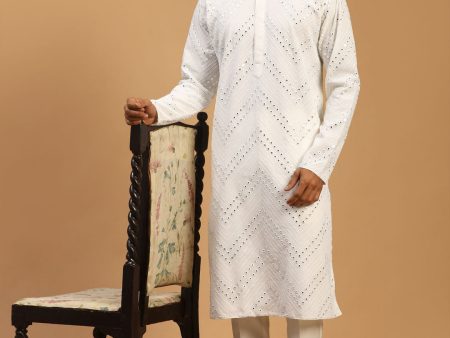 Shrestha By Vastramay Men s White Georgette Kurta Pyjama Set For Discount