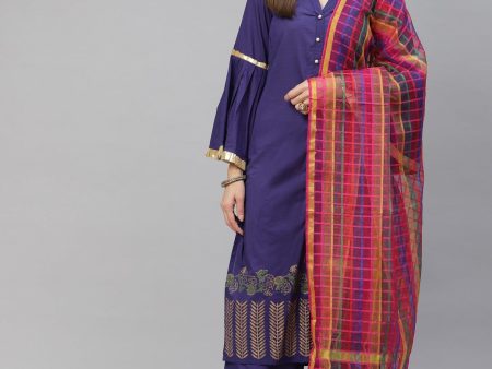 NOZ2TOZ Blue Ethnic Motifs Printed Regular Pure Cotton Kurta With Palazzos & With Dupatta Online Hot Sale