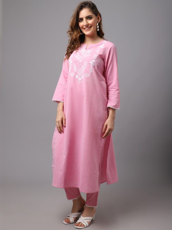 NOZ2TOZ Pastle Pink Embroidered Kurta Supply