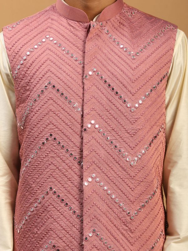 Shrestha By Vastramay Men s Onion And Cream Viscose Jacket, Kurta And Pyjama Set Online Sale