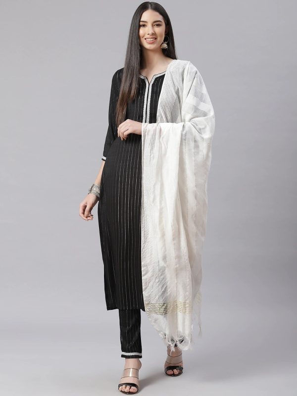 NOZ2TOZ Black And White Striped Kurta With Trousers & Dupatta Hot on Sale