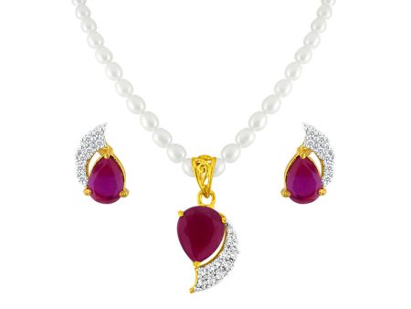 J Pearls Red Drop Set - Real Pearl Jewelry For Discount