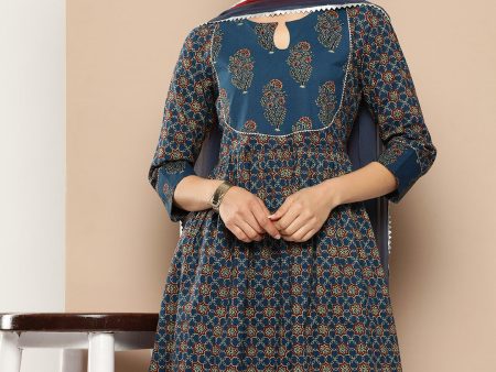 KSUT (House of Varanga) Blue And Rust Yoke Style Anarkali Paired With Printed Palazzo And Ombre Dupatta Sale