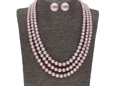 J Pearls 3 Line 8-9Mm Round Pearl Set - Real Pearl Jewelry Sale