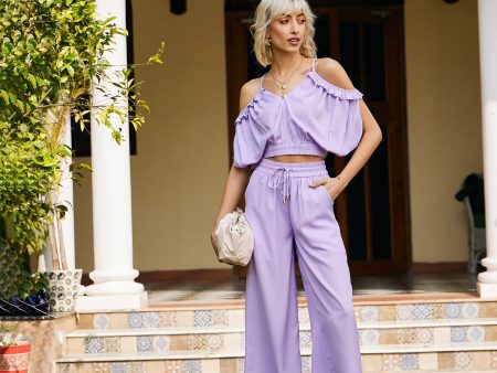 Lyush Women Lavender Strappy V-Neck Crop Top With Palazzos For Sale