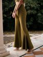 Lyush Women Olive Bell Bottom Kick Pleats Knitted Pants on Sale