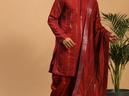 Shrestha By Vastramay Men s Maroon Viscose Kurta And Dhoti Set For Discount