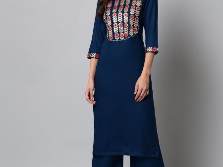 NOZ2TOZ Embroidered Teal Kurta Palazzo Set Sale