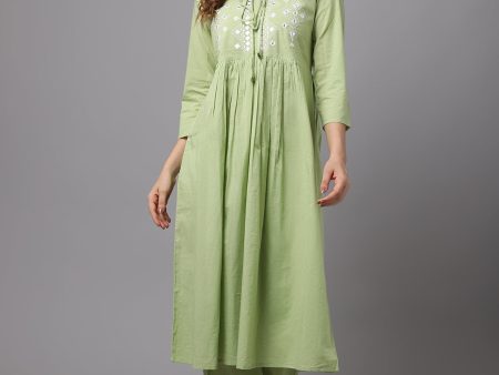 NOZ2TOZ Lemon Green Mirror Work Kurta Sale