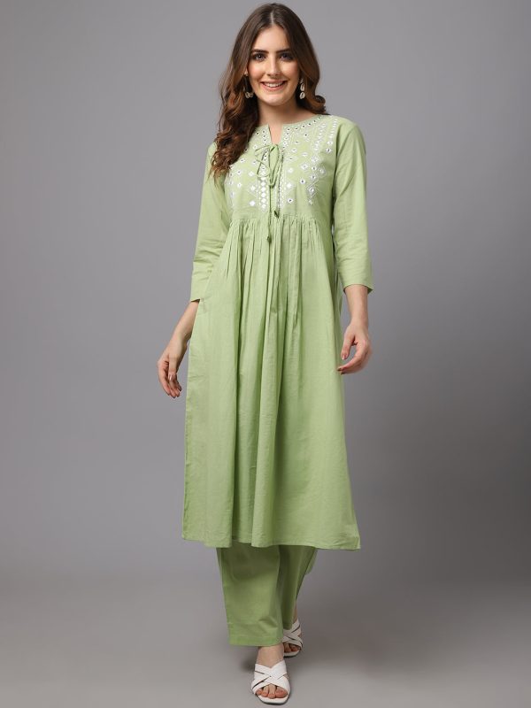 NOZ2TOZ Lemon Green Mirror Work Kurta Sale