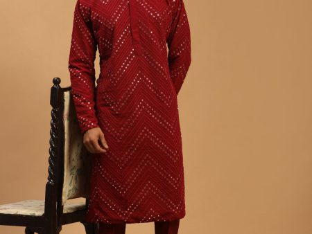 Shrestha By Vastramay Men s Maroon Georgette Kurta Pyjama Set Fashion