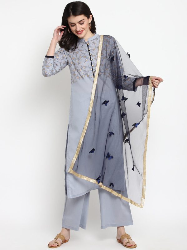 NOZ2TOZ Grey Printed Kurta With Palazzos & Dupatta Online Hot Sale