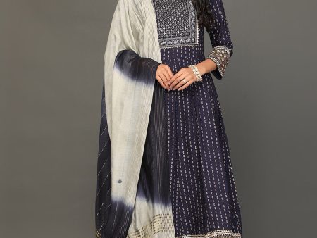 NOZ2TOZ Women s Ethnic Motifs Printed Sequined Zari Kurta with Trousers & Dupatta on Sale