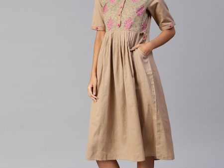 NOZ2TOZ Beige Solid Midi Empire Dress Online now