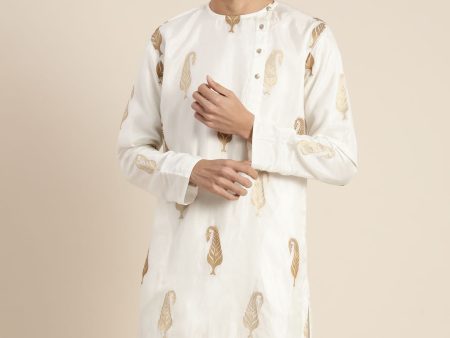 Shrestha By Vastramay Men s White And Gold Silk Blend Kurta Cheap