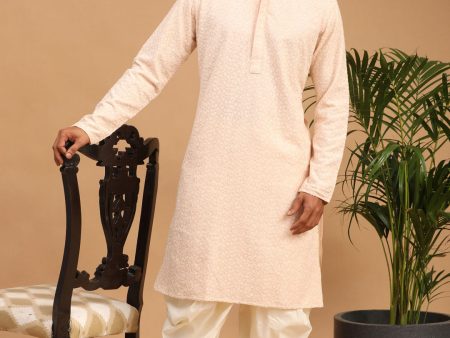 Shrestha By Vastramay Men s Pink And Cream Georgette Kurta Dhoti Set Fashion