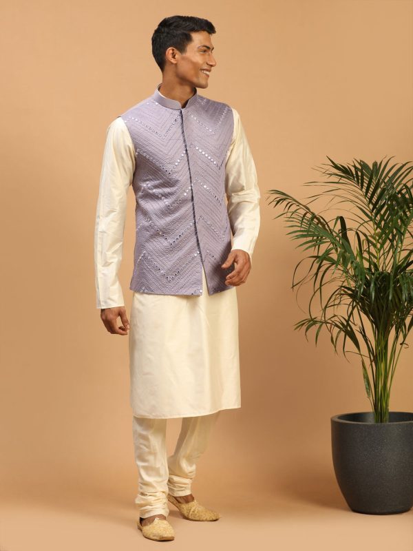 Shrestha By Vastramay Men s Purple Viscose Jacket, Kurta And Pyjama Set Supply