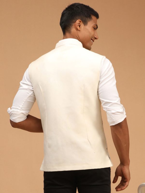 Shrestha By Vastramay Men s Cream Mirror Work Nehru Jacket Sale