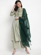 NOZ2TOZ Green Yoke Design Kurta With Palazzos & Dupatta Online now