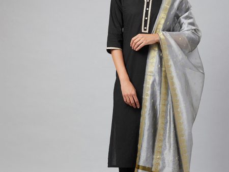 NOZ2TOZ Black & Grey Solid Kurta With Palazzos & Dupatta Online Hot Sale