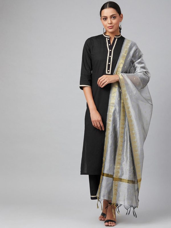 NOZ2TOZ Black & Grey Solid Kurta With Palazzos & Dupatta Online Hot Sale