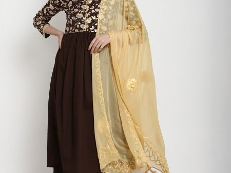 NOZ2TOZ Coffee Brown Floral Print Kurta With Palazzos & Dupatta Discount