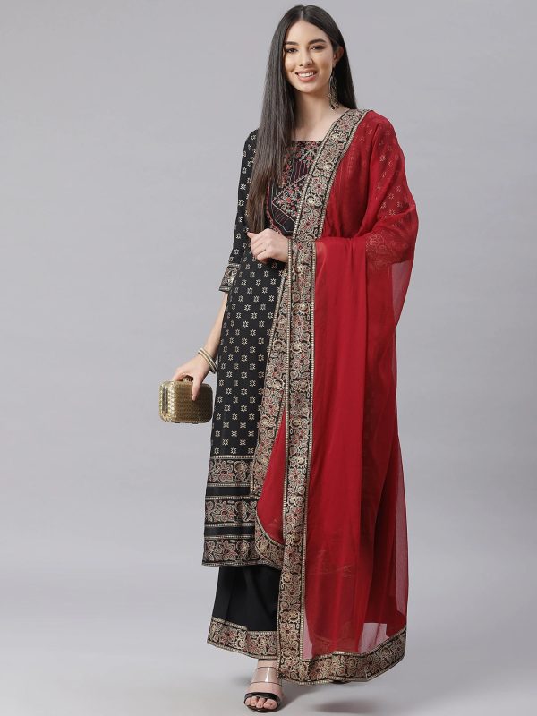 NOZ2TOZ Black Printed Kurta With Palazzos And Dupatta Fashion