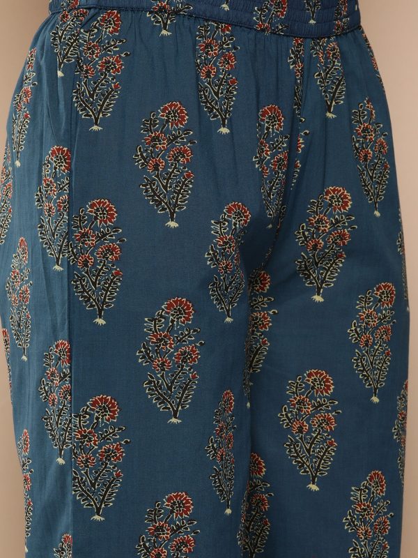 KSUT (House of Varanga) Blue And Rust Yoke Style Anarkali Paired With Printed Palazzo And Ombre Dupatta Sale