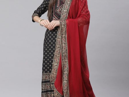 NOZ2TOZ Black Printed Kurta With Palazzos And Dupatta Fashion