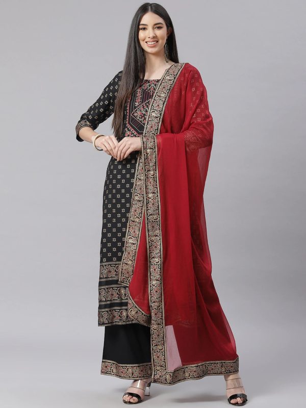 NOZ2TOZ Black Printed Kurta With Palazzos And Dupatta Fashion