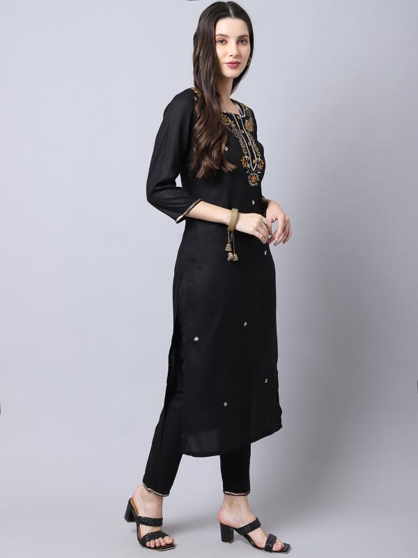 NOZ2TOZ Black Rayon Kurta Set With Hand Embroidery Hot on Sale