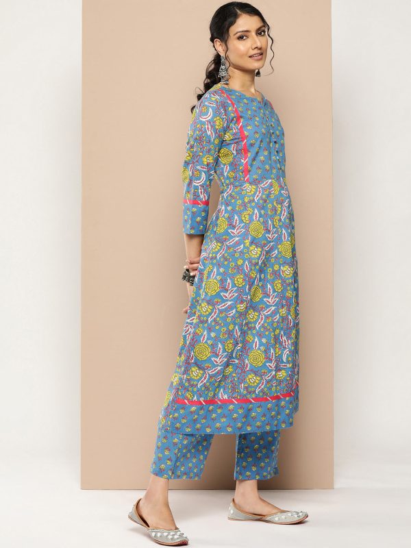 KSUT (House of Varanga) Blue Floral Printed Anarkali Kurta Paired With Printed Palazzo And Dupatta Hot on Sale