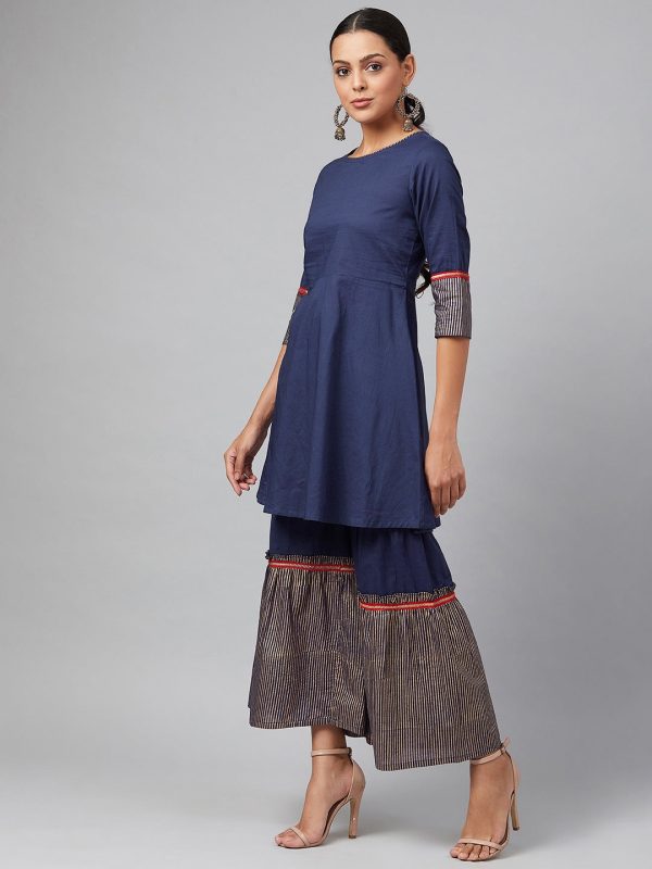 NOZ2TOZ Navy Blue Solid Kurta Online Hot Sale