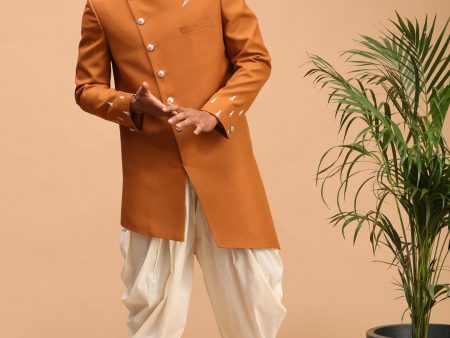 Shrestha By Vastramay Men s Mustard And Cream Silk Blend Sherwani Set For Cheap