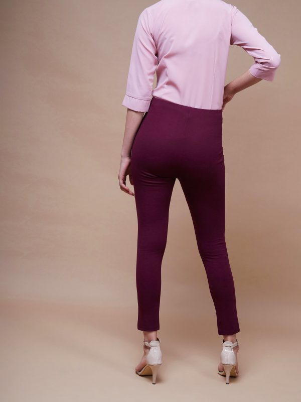 Lyush Women Burgundy Show Button Jeggings Online now