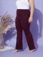 Lyush Women Burgundy Bell Bottom 4-Way Stretch Trousers Fashion