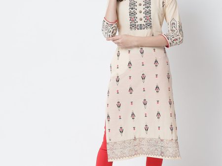 NOZ2TOZ Beige Ethnic Motifs Printed Block Print Cotton Kurta Supply