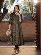 Lyush Women Olive Chevron Foil Anarkali Kurta With Pants Hot on Sale