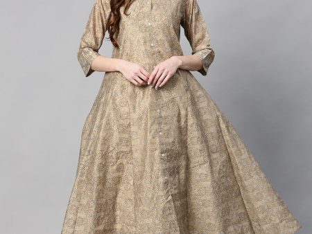 Juniper Women Beige Chanderi Silk Printed Anarkali Kurta Online Hot Sale