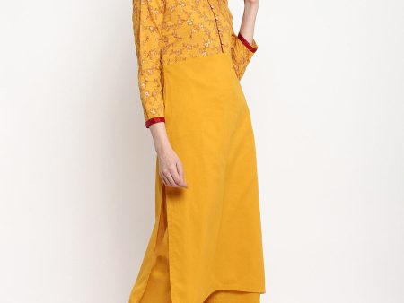 NOZ2TOZ Mustard Yellow & Red Embroidered Kurta With Trousers & Dupatta Discount