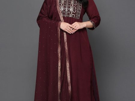 NOZ2TOZ Women s Ethnic Motifs Embroidered Sequined Pure Silk Kurta with Trousers & Dupatta Hot on Sale