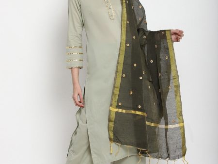 NOZ2TOZ Green Solid Kurta With Palazzos & Dupatta on Sale