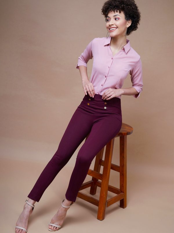 Lyush Women Burgundy Show Button Jeggings Online now