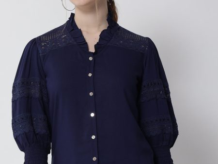 NOZ2TOZ Block Print Blue Shirt With Puff Sleeves Online