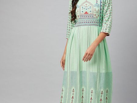 NOZ2TOZ Green & Red Block Printed Kurta For Discount