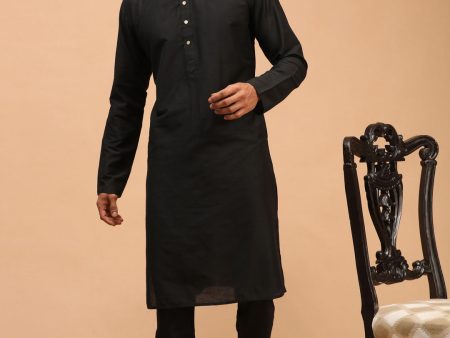 Shrestha By Vastramay Men s Black Viscose Kurta Pyjama Set on Sale