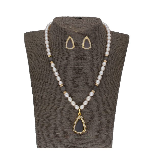 J Pearls Riya 1 Line Oval Pearl Set - Real Pearl Jewelry Online Sale