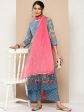 KSUT (House of Varanga) Blue Floral Printed Anarkali Kurta Paired With Printed Palazzo And Dupatta Hot on Sale