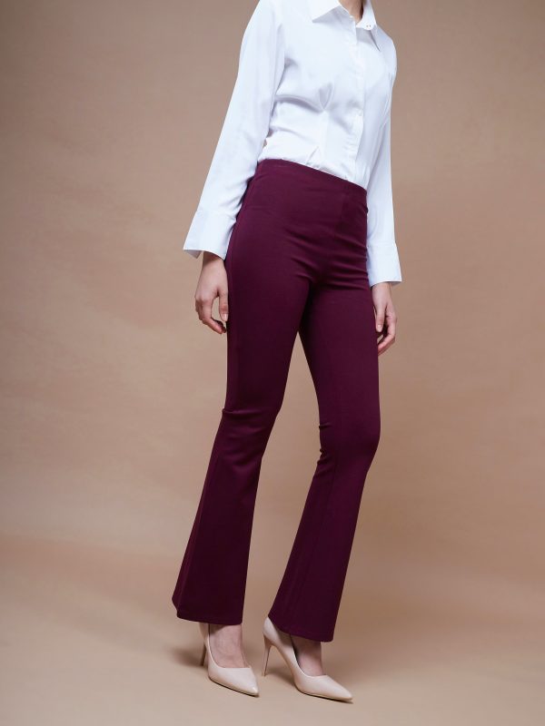 Lyush Women Burgundy Bell Bottom 4-Way Stretch Pants Online now