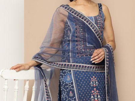 KSUT (House of Varanga) Blue Color Strap Style Digital Printed Kurta With Printed Sharara And Net Dupatta Online Sale